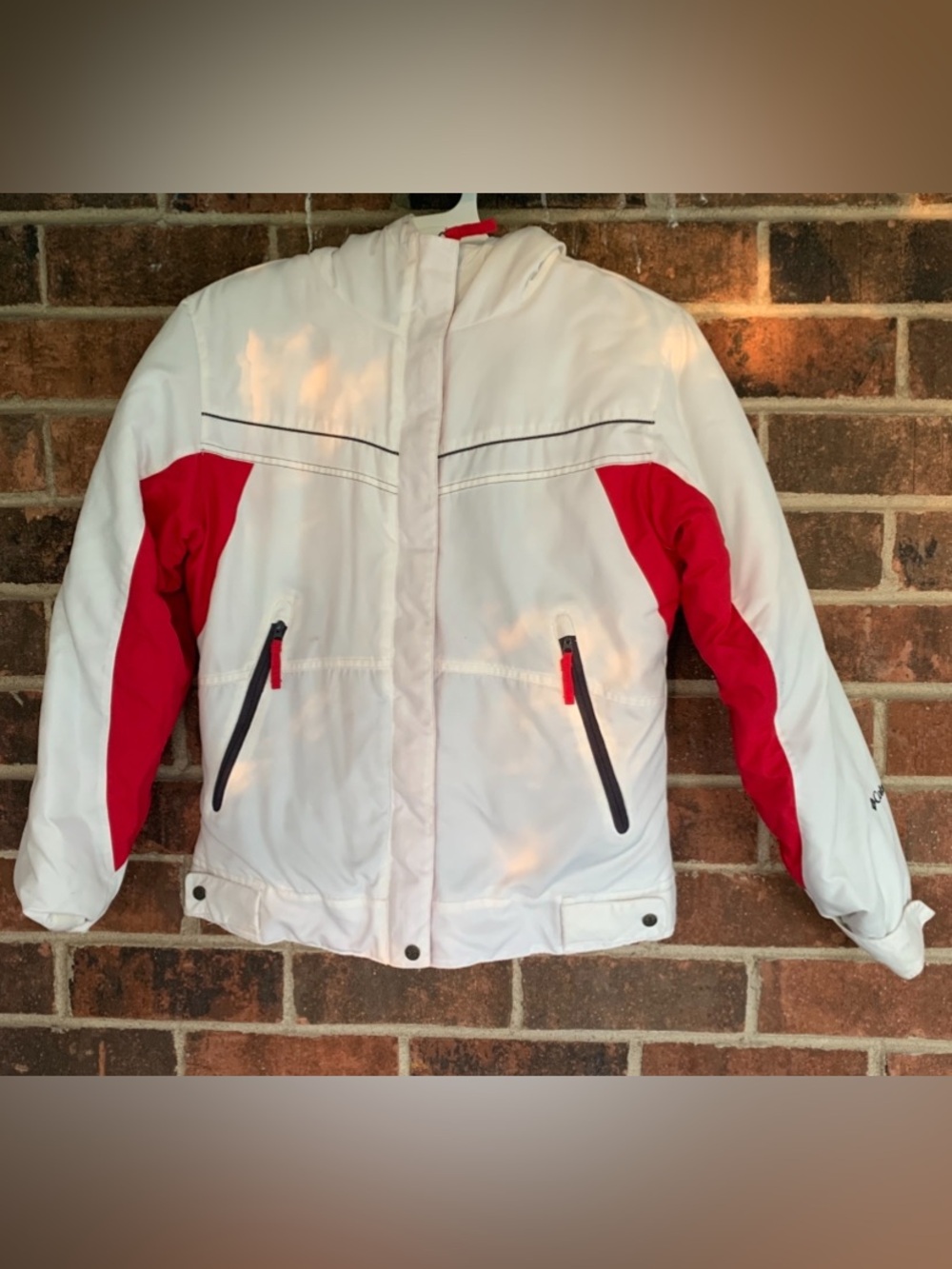 Kids White and Red Hooded Puffer Jacket